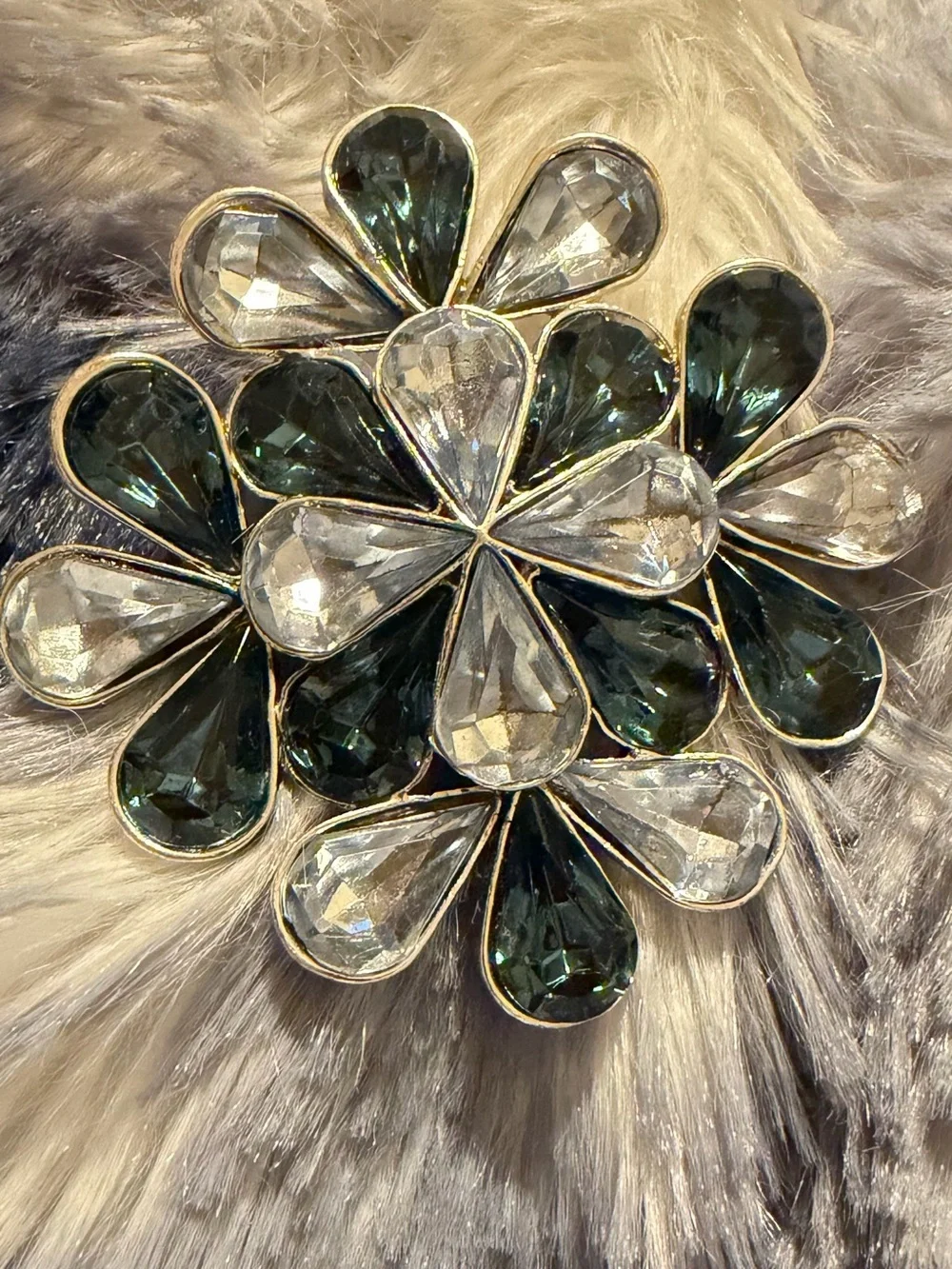 Crystal Floral Brooch - Clear & Sapphire Blue Stones